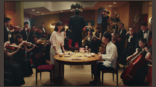 賢者の食卓ＣＭオーケストラに囲まれて食事する男女出演者は？夫婦役の俳優と女優とは
